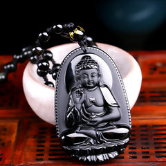 Unique Natural Black Obsidian Carved Buddha