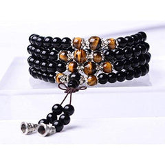 Tiger Eye Crystal Buddha Meditation 108 Prayer Bead Mala Bracelet/Necklace