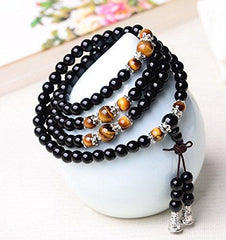 Tiger Eye Crystal Buddha Meditation 108 Prayer Bead Mala Bracelet/Necklace