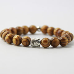 Wooden Buddha head bead bracelet