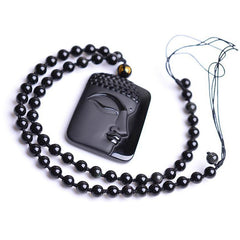 Natural Obsidian Stone Buddha Head Necklace