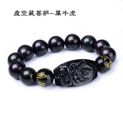 Natural Black Obsidian Carved Buddha Bracelet