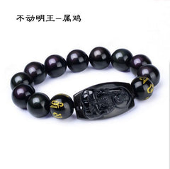 Natural Black Obsidian Carved Buddha Bracelet