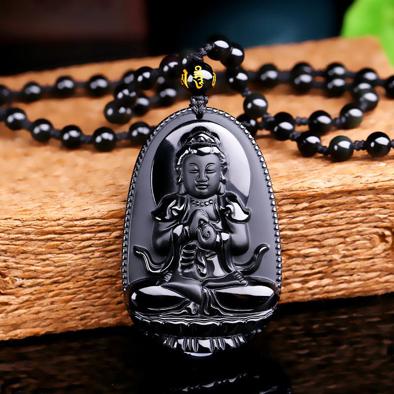 Unique Natural Black Obsidian Carved Buddha